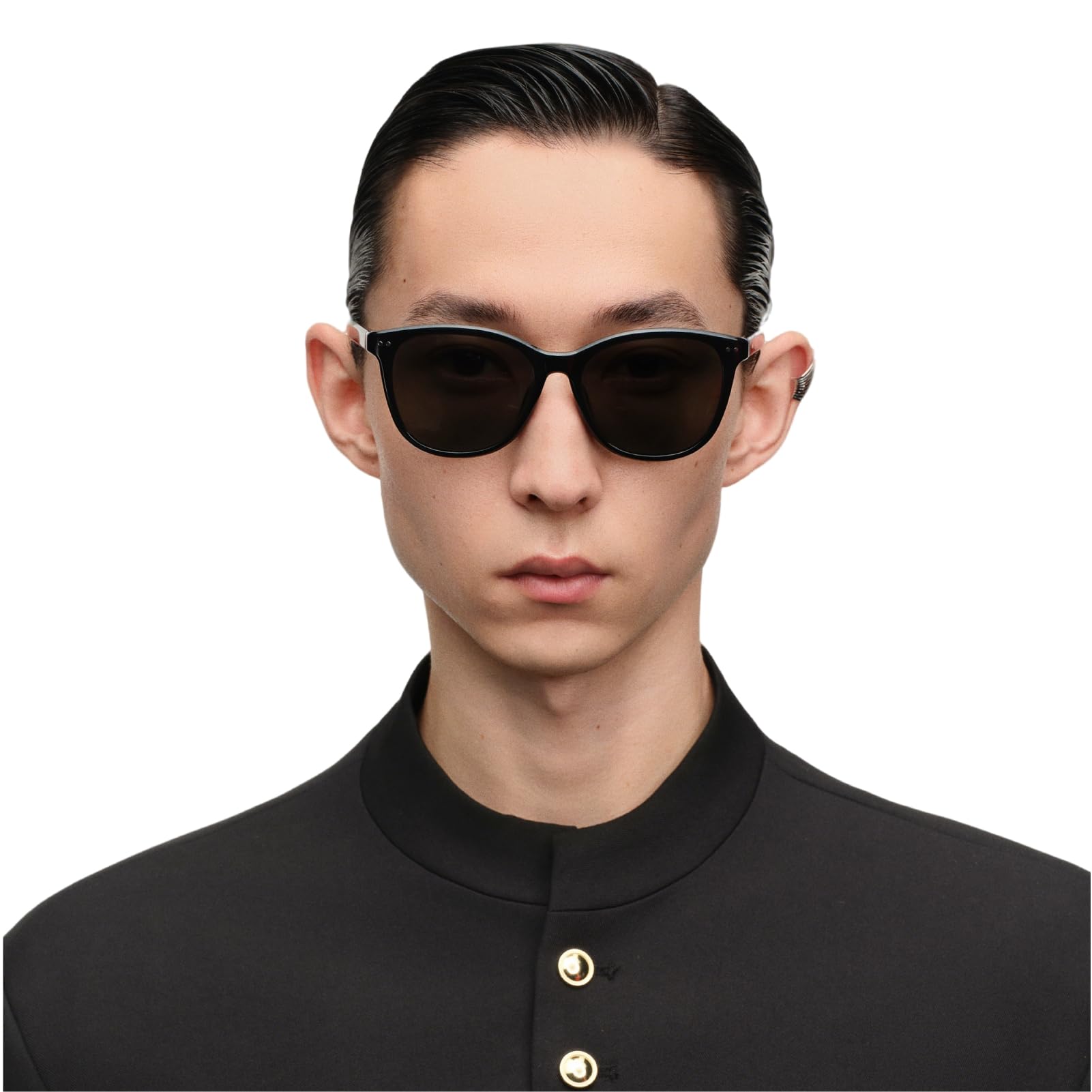 Square Round Sunglasses for Men Women, Lightweight 22.8g AQUA Frame with Spring Hinges, Anti-Oil UV400 Shades with Crystal Lo