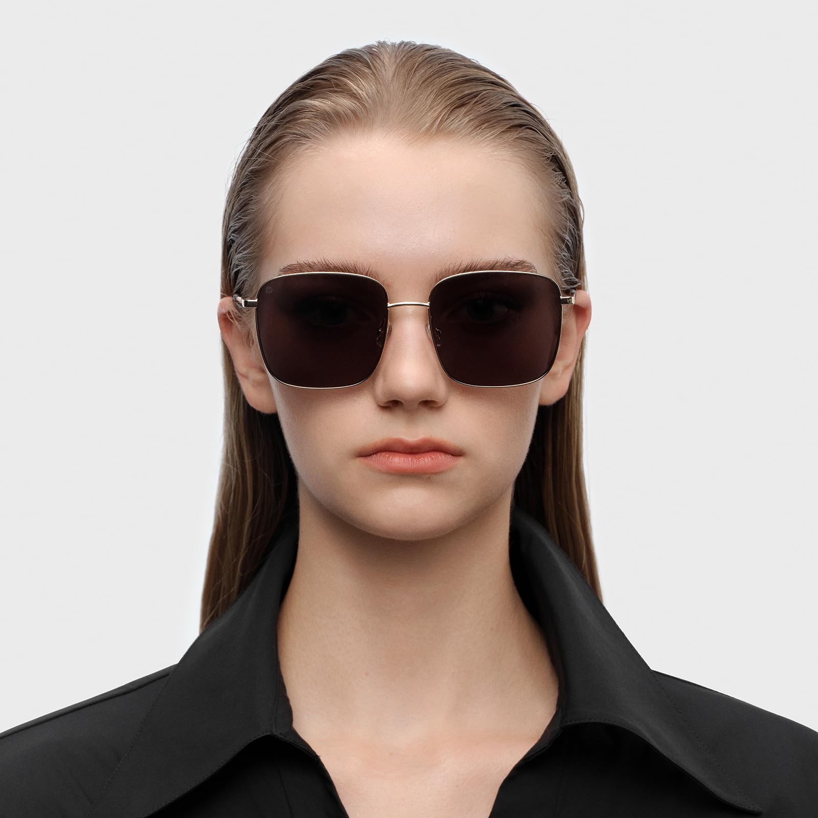 Trendy Oversized Square Sunglasses for Women Men, Retro Big Flat Lens UV Protection Shades, Brand of EssilorLuxottica
