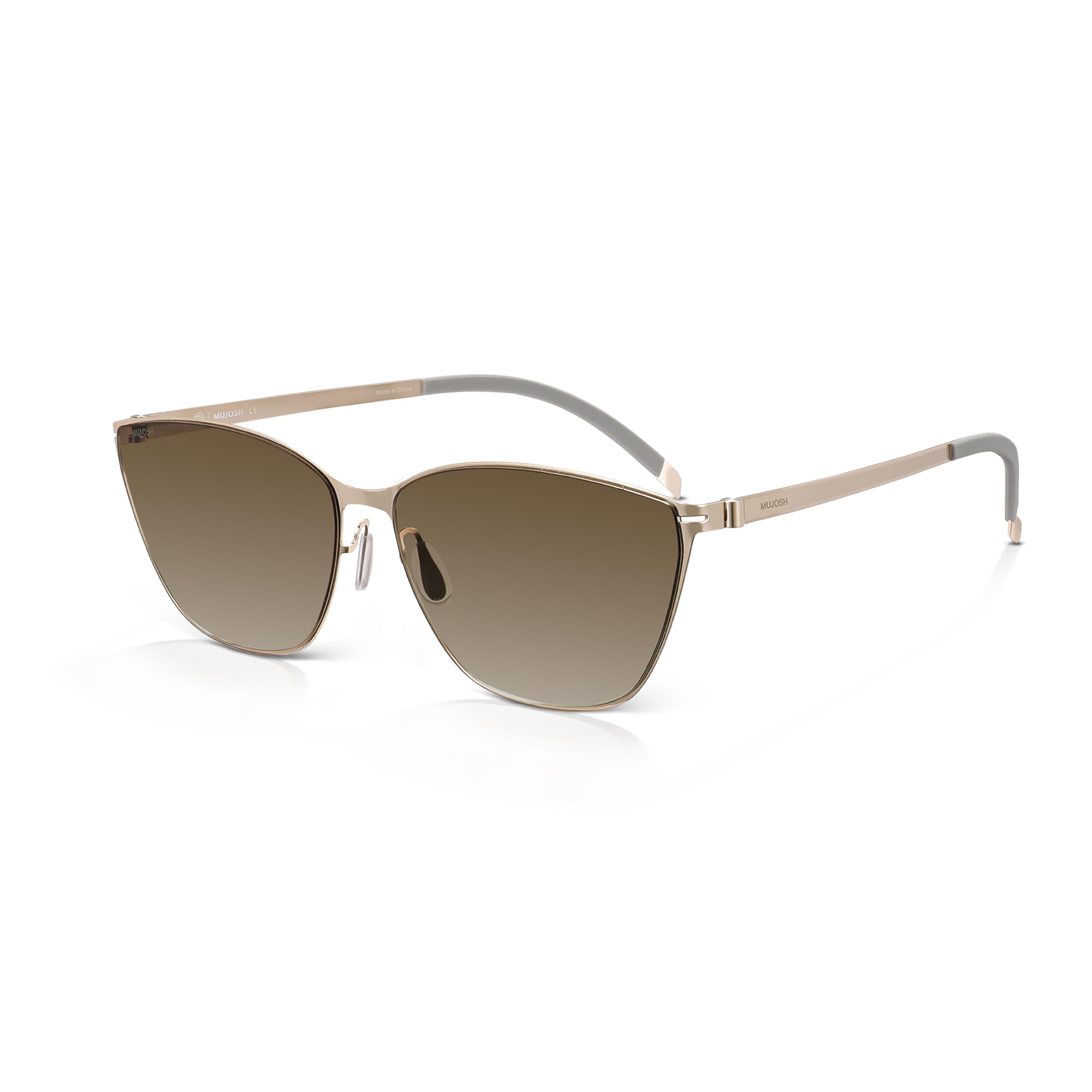 Screwless Cat-Eye Sunglasses for Women Men, Lightweight 18.4g Polarized Metal Shades with Anti-Slip Silicone Tips, UV400 Eyew