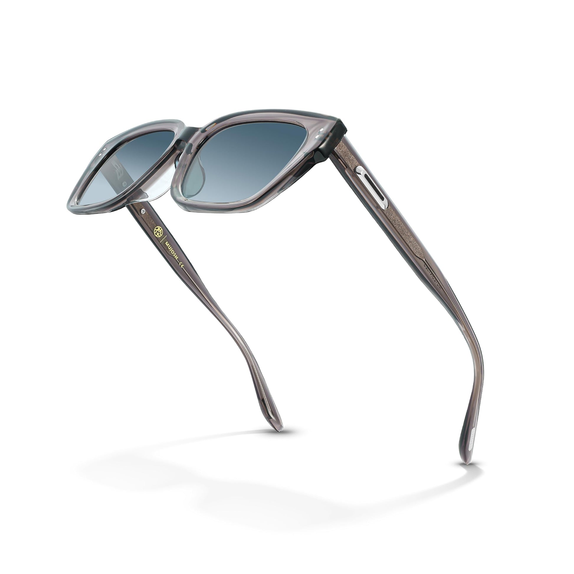 Trendy Narrow Square Sunglasses for Women Men, Acetate Polarized Shades with Hollow Metal Decor & Crystal Logo, UV400 Eyewear