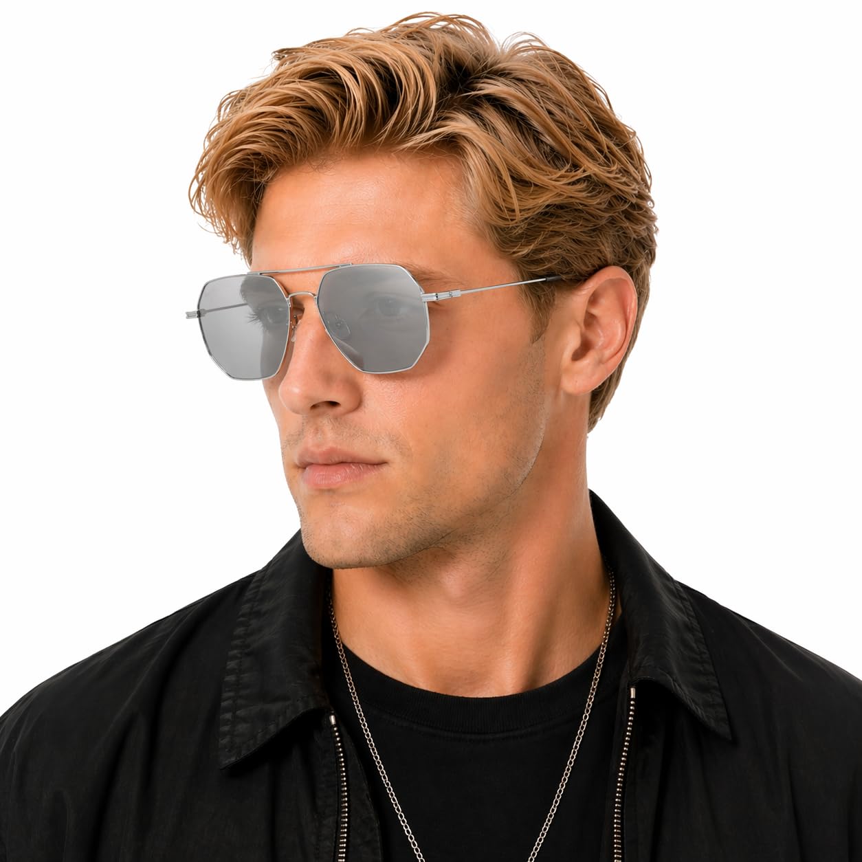 Geometric Polygon Aviator Sunglasses for Men Women, Lightweight Double Bridge Shades for Driving, Fishing & Fashion Accessori