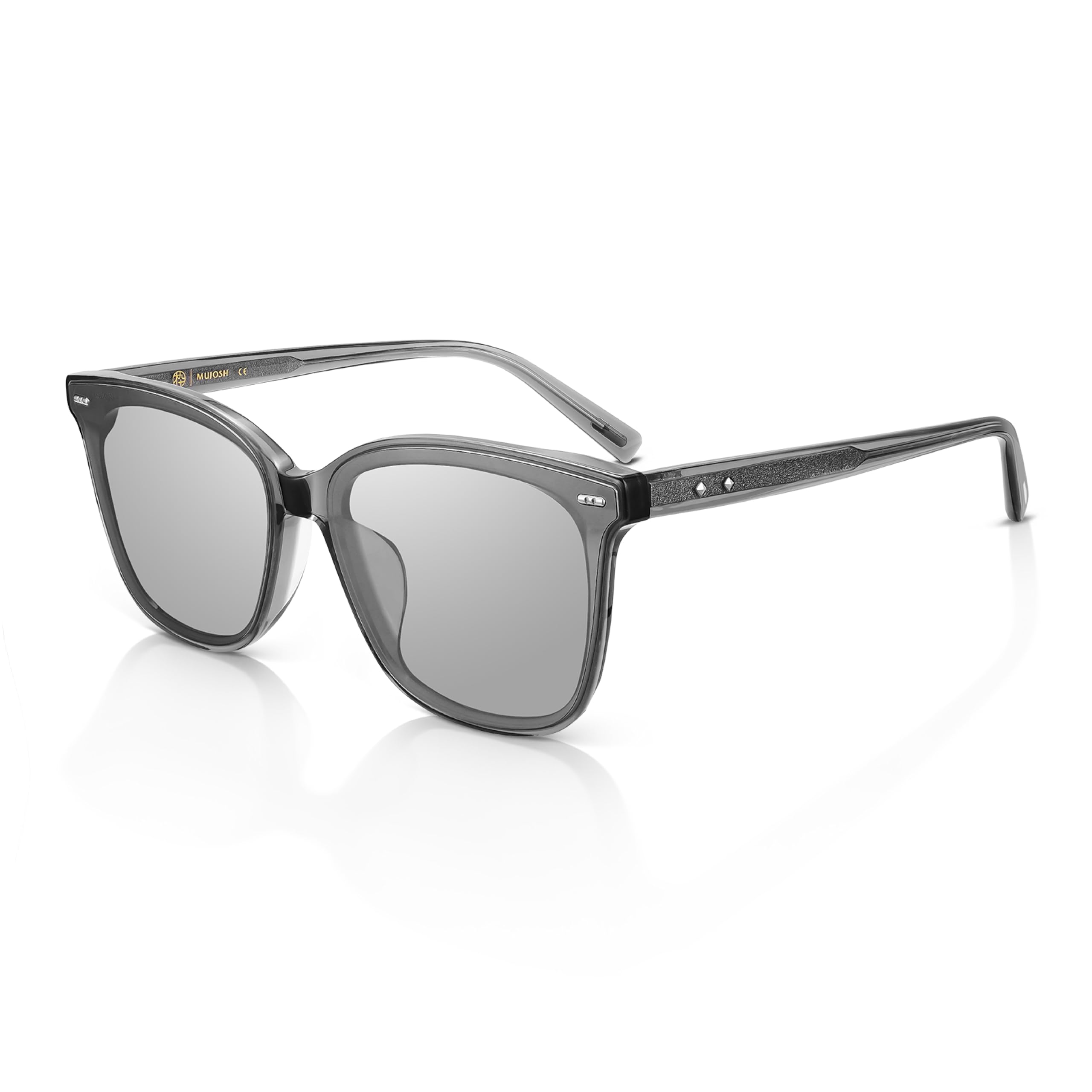 Square Sunglasses for Men Women, Polarized Flush-Mount Shades with Minimalist Rivets, Acetate UV400 Eyewear with Crystal Logo