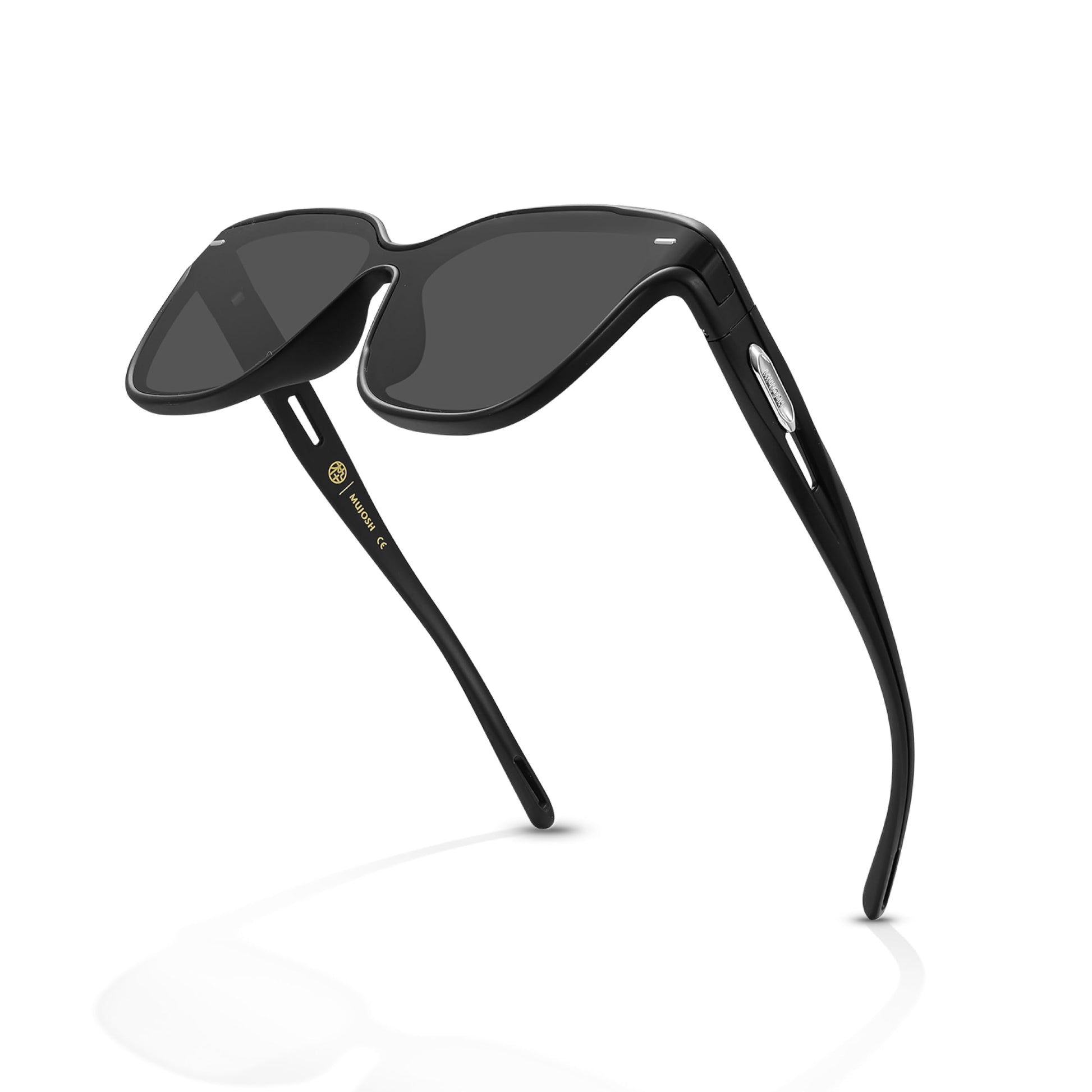 Futuristic Narrow Sunglasses for Women Men, Lightweight TR90 One-Piece Bent Lens, Exclusive Brand of EssilorLuxottica