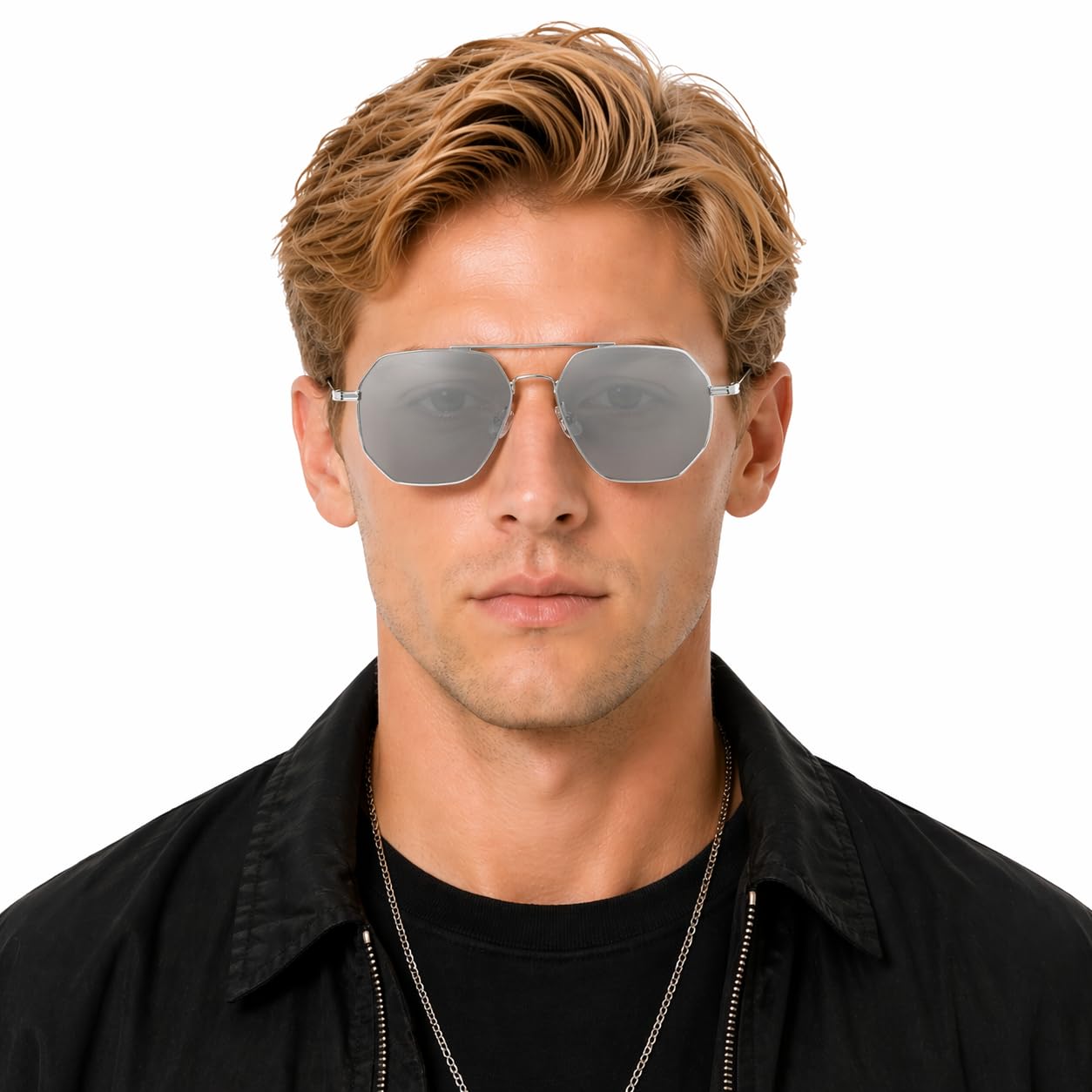 Geometric Polygon Aviator Sunglasses for Men Women, Lightweight Double Bridge Shades for Driving, Fishing & Fashion Accessori