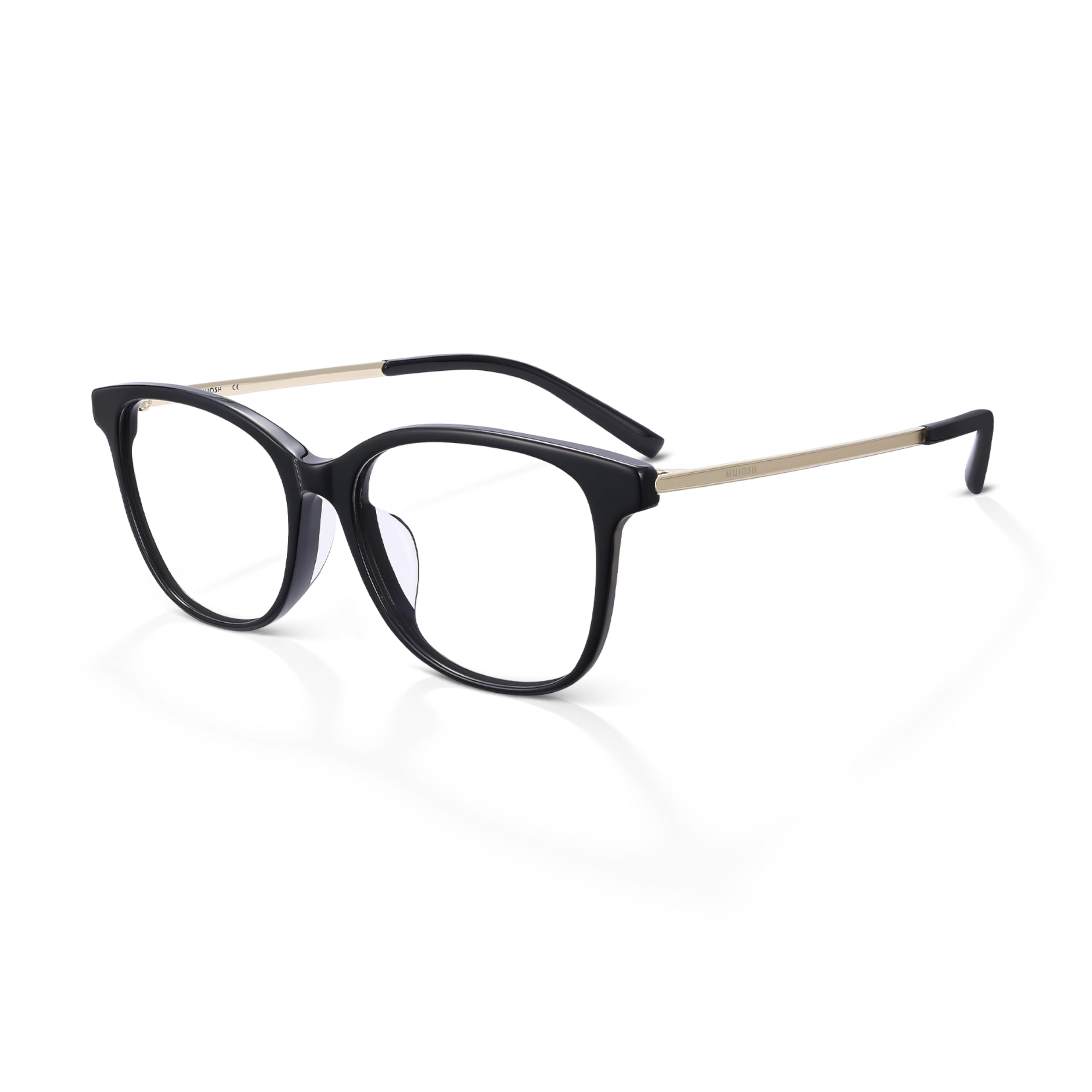Beta-Titanium Glasses Frames for Women Men, Lightweight 13.5g Square Eyewear with Matte Gold Temples, Fashion Frame for Offic