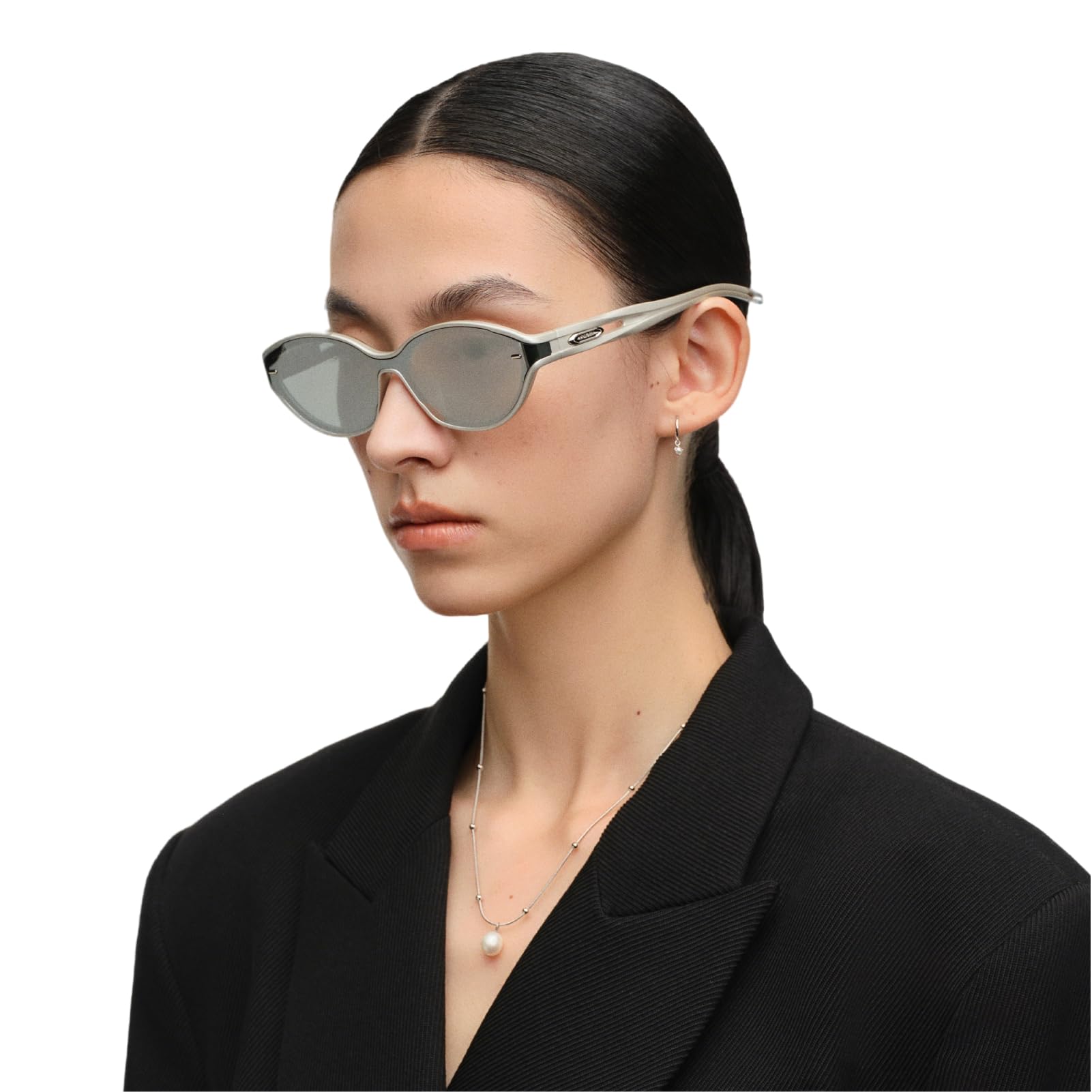 Futuristic Narrow Sunglasses for Women Men, Lightweight TR90 One-Piece Bent Lens with Twisted Hollow Temples, UV400 Shades fo