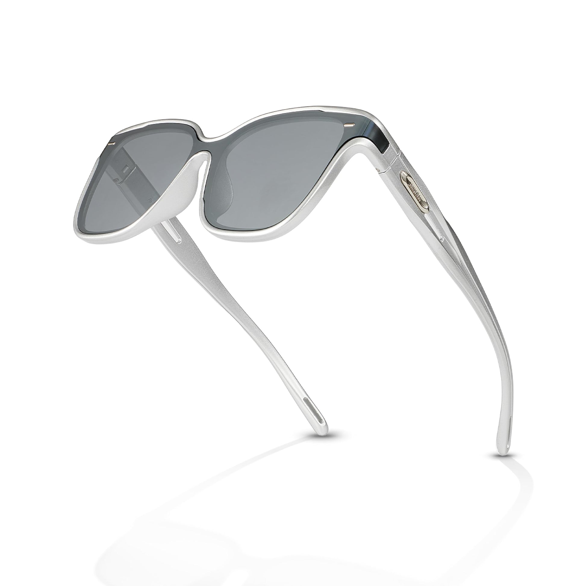 Futuristic Narrow Sunglasses for Women Men, Lightweight TR90 One-Piece Bent Lens, Exclusive Brand of EssilorLuxottica