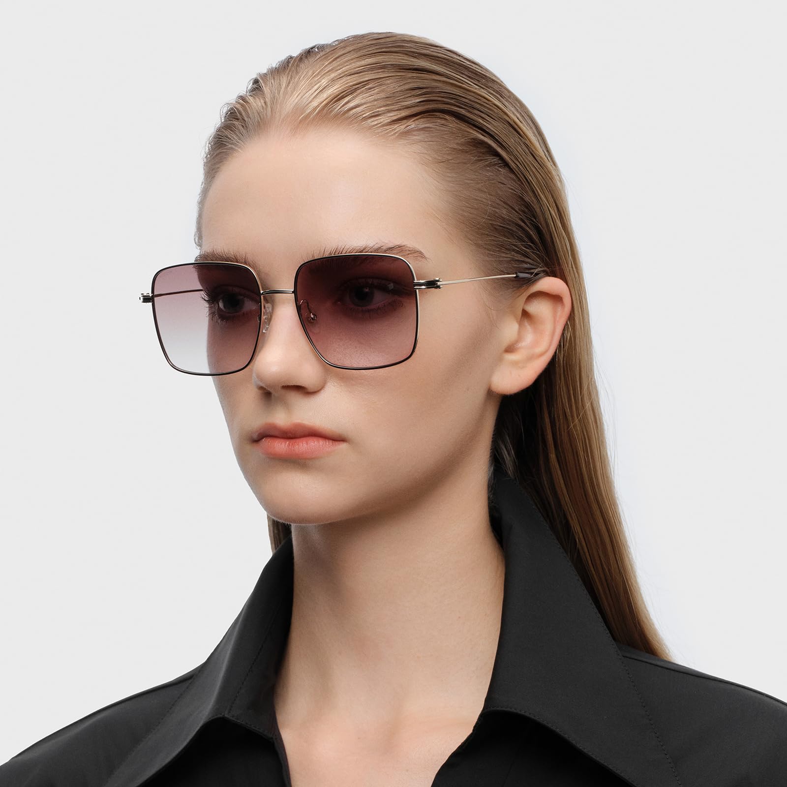 Trendy Oversized Square Sunglasses for Women Men, Retro Big Flat Lens UV Protection Shades, Brand of EssilorLuxottica