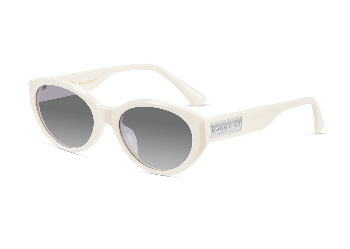 MUJOSH Talk Nice cat eye sunglasses in ivory with gray gradient lenses